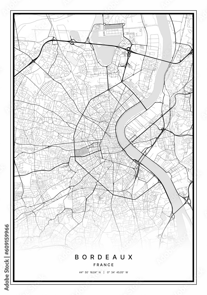 Obraz premium Bordeaux Map Wall Art | Bordeaux France Map Art, Map Wall Art, Digital Map Art