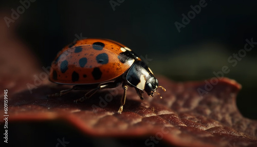 Spotted ladybug crawls on green leaf outdoors generated by AI © Jeronimo Ramos