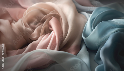 Smooth satin waves of pink and blue elegance generated by AI