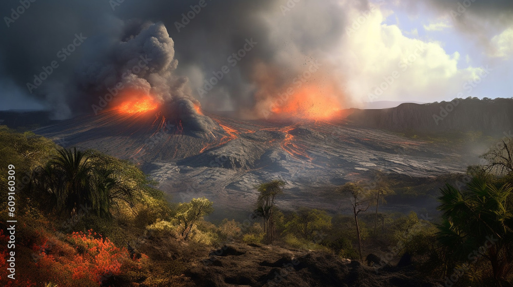 Volcanic eruption in Hawaii, United States.generative ai