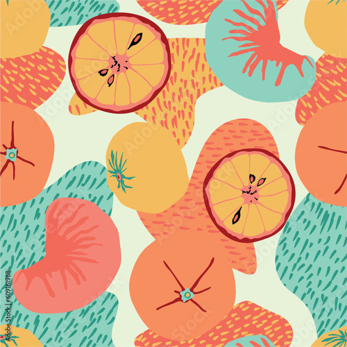 Fototapeta Naklejka Na Ścianę i Meble -  An organic orange fruits seamless pattern