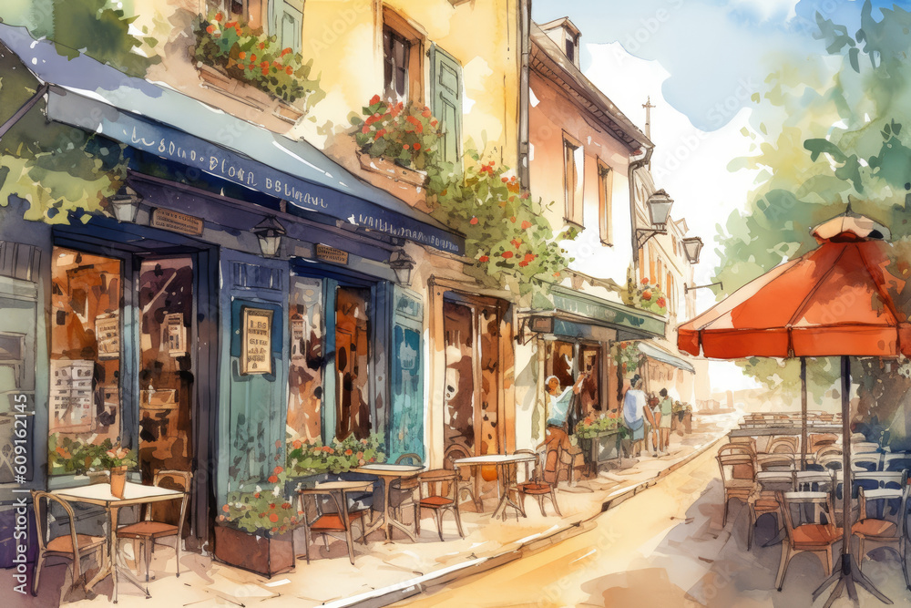 street in the town - Al painting