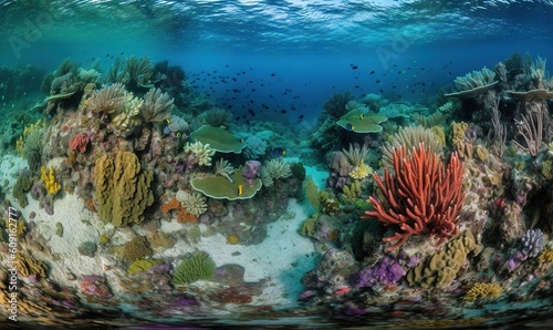  an underwater view of a coral reef with many different types of corals.  generative ai