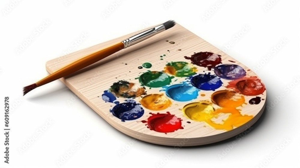 Palette of watercolors and paintbrush on a white background.generative ai Palette of watercolors and paintbrush on a white background.generative ai
