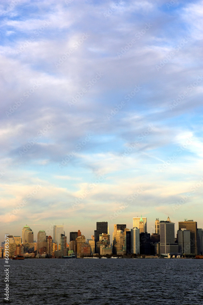 Fototapeta premium view of downtown manhattan at dusk from the statten island ferry, manhattan, new york, America, usa