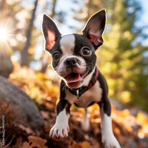 Playful Boston Terrier Pup Exploring the Outdoors