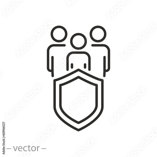 people safety icon, community care, person group save, protection team, thin line symbol - editable stroke vector illustration