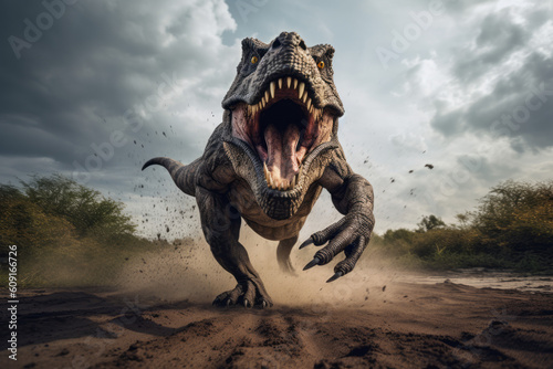 Dinosaurier rennt auf Kamera zu