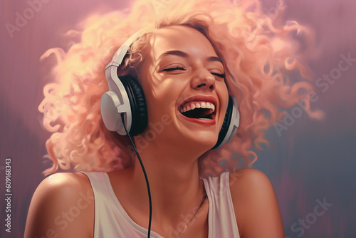 Wallpaper Mural Woman wearing headphones and enjoying listening to music Torontodigital.ca