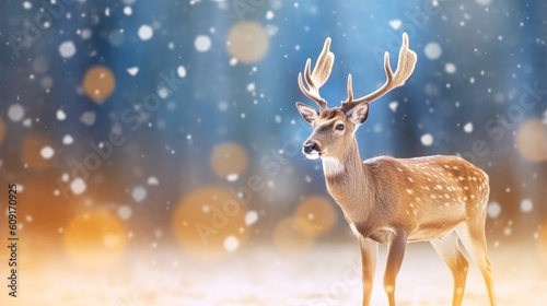 Deer with antlers. Deer Christmas. Christmas, Banner, Copy Space © Florian