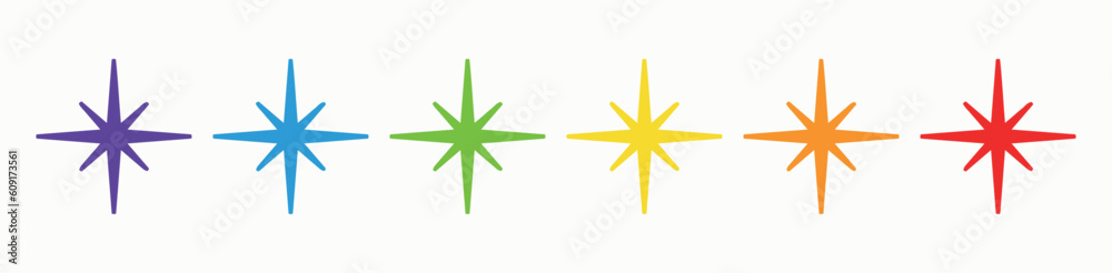 Rainbow stars, shine. Pride symbol. Color vector. LGBT Lesbian gay bisexual transgender concept. Party, ligth icon