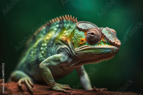 Beautiful green chameleon lizard family. A symbol of adaptation to change. AI generated  human enhanced