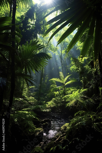 Beautiful and mysterious tropical rainforest
