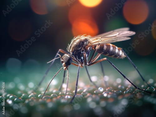 closeup macro of mosquito ready to sting on skin, generative ai © Felix
