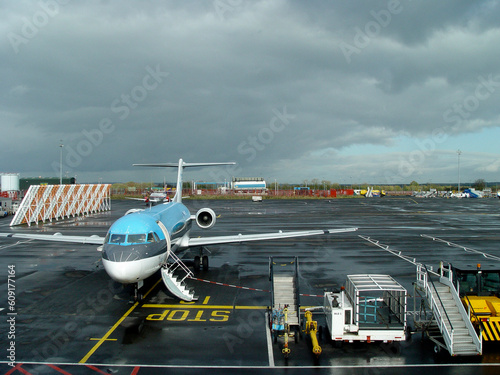 A Plane standing at Newcastle Airport readying for take-off