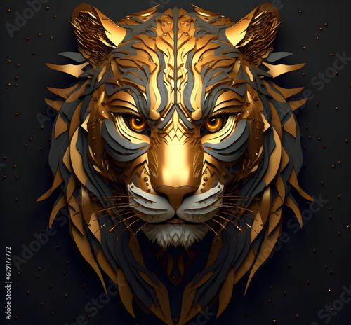 Golden Fractal Tiger Art photo