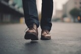 Businessman walk on road and start to success close up shoes walking goal concept Generative Ai