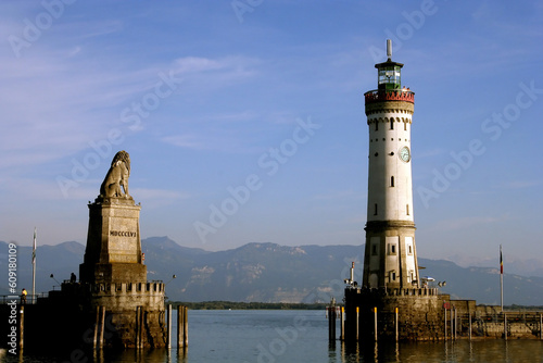 A light tower in the harbor of Lindau, Germany.