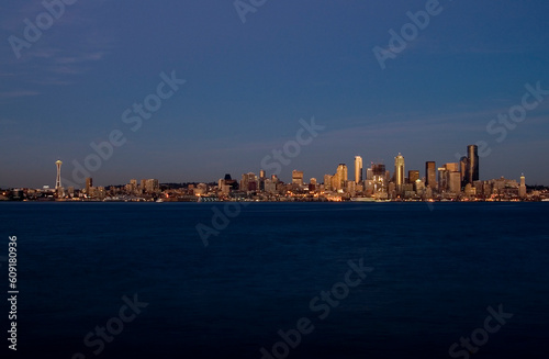 Seattle skyline from accross Puget Sound at twilight
