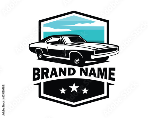 dodge challenger car 1968 silhouette vector design. white background isolated side view amazing sunset view. best for logos, badges, emblems, icons, available in eps 10.