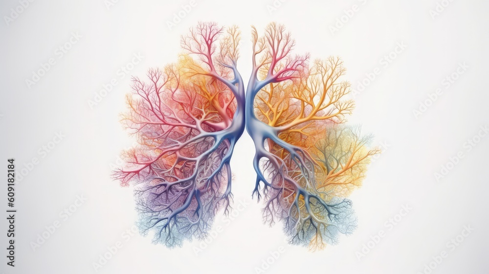 Fototapeta premium the lungs enveloped in plants and flowers of bright colors. Health Concept. background of healthy lifestyleped