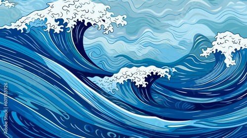 A blue background with waves. Generative AI