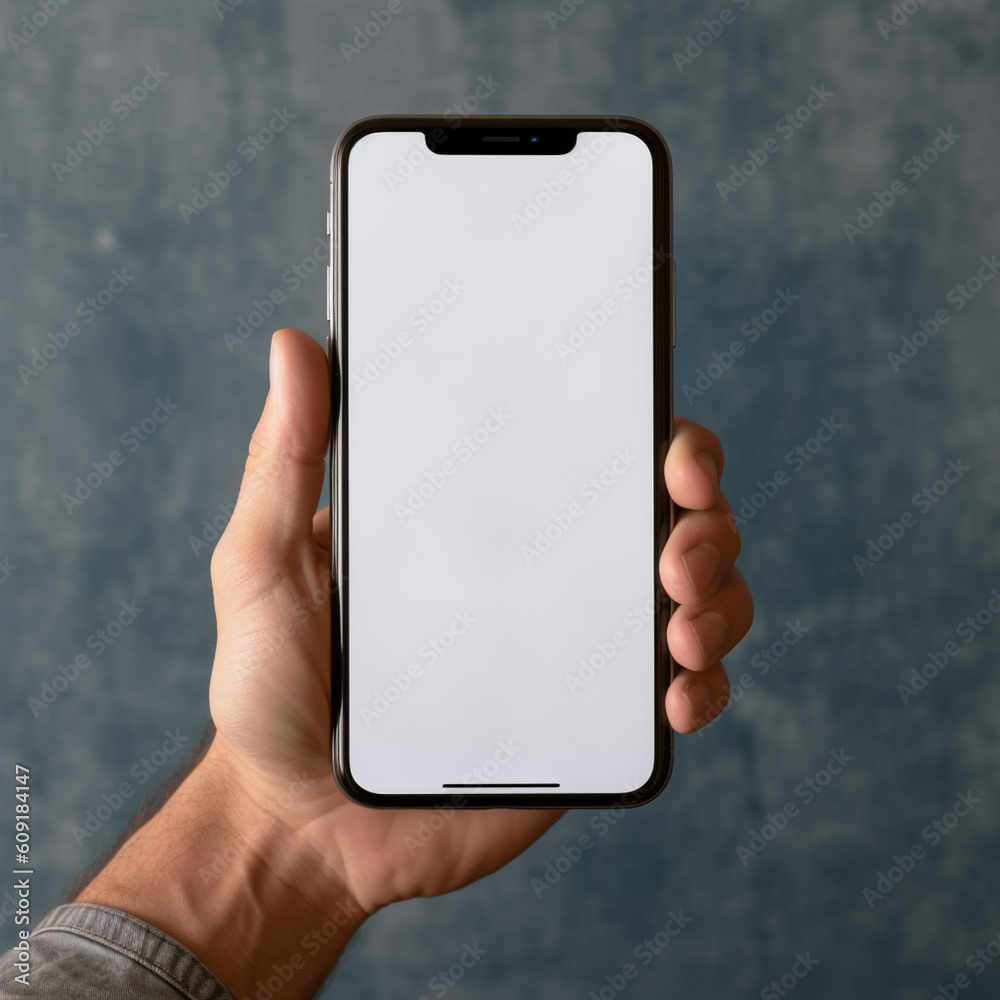 AI Generative Hand holding a Phone with a white screen, in the style of ...