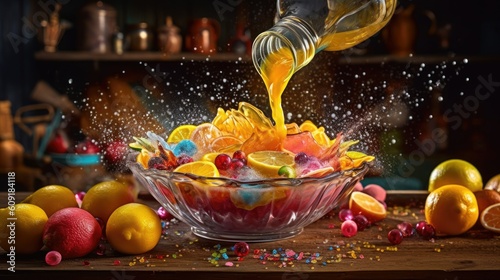 Ingredients in Motion: Capturing the Dynamic Movement of Food Preparation with Macro Lens and High-Speed Photography. Generative AI.