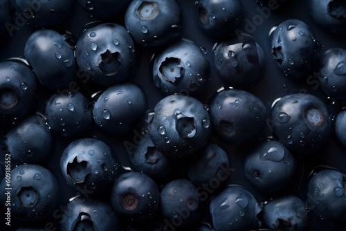 Water drops on ripe blueberry. Fresh blueberries background  Texture. ai  ai generative  generative ai  neural network