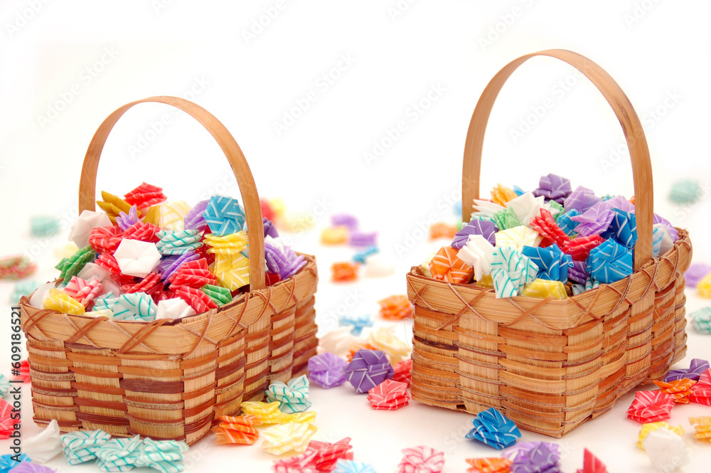 a pair of basket and stars (folding from colorful plastic sheet)