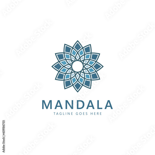 Mandala logo template, Circular pattern in form of mandala. Oriental pattern, vector illustration. Islam, Arabic, Indian, turkish, pakistan, chinese, ottoman motifs