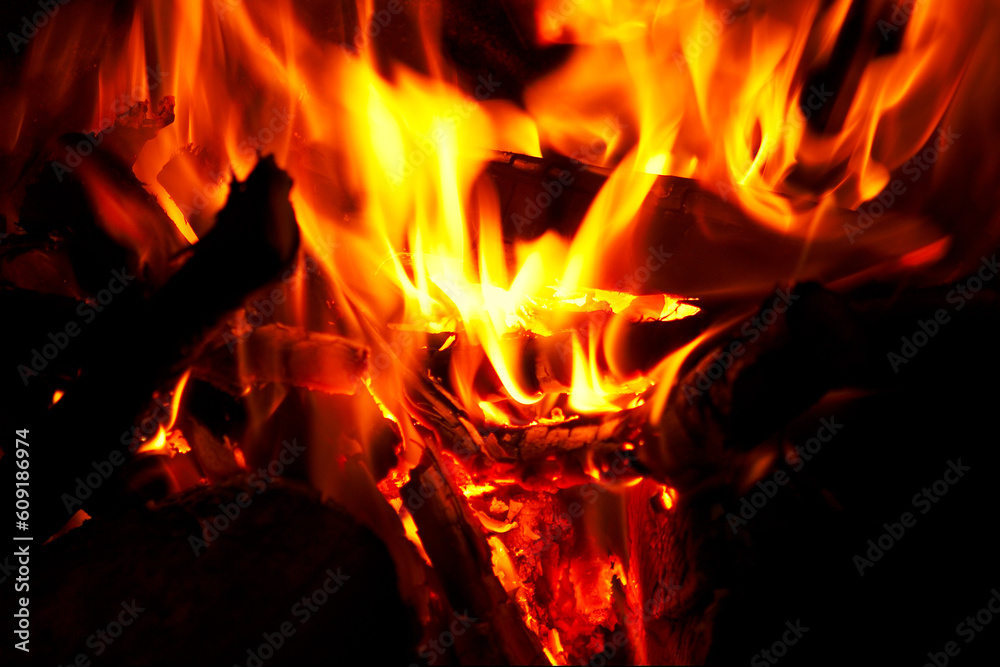 Fototapeta premium Horizontal close-up of flames and fire on a black background