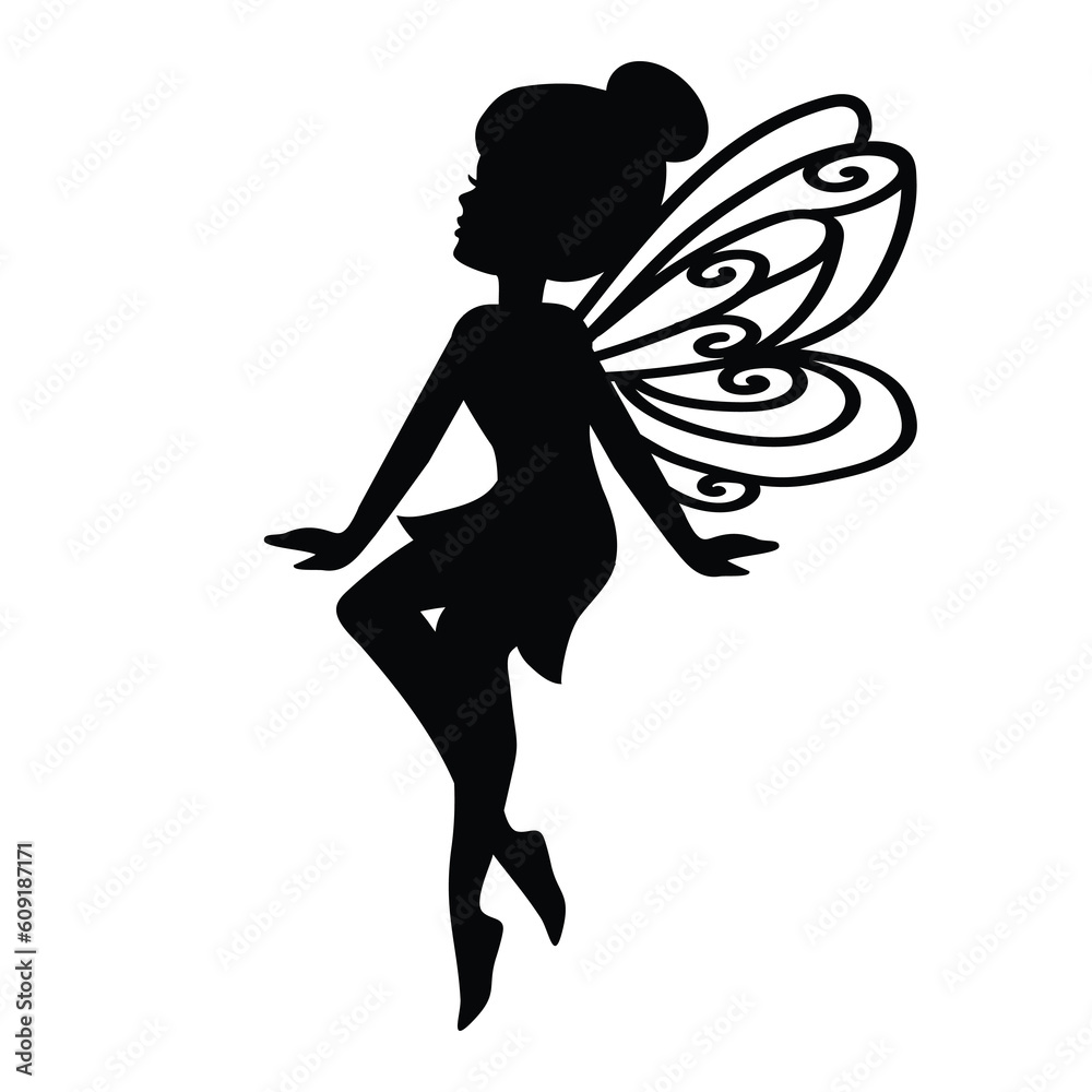 Beautiful sitting fairy silhouette vector cartoon illustration Beautiful sitting fairy silhouette vector cartoon illustration