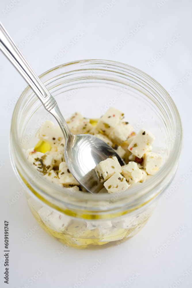 Feta Cheese marinated in olive oil and herbs Feta Cheese marinated in olive oil and herbs