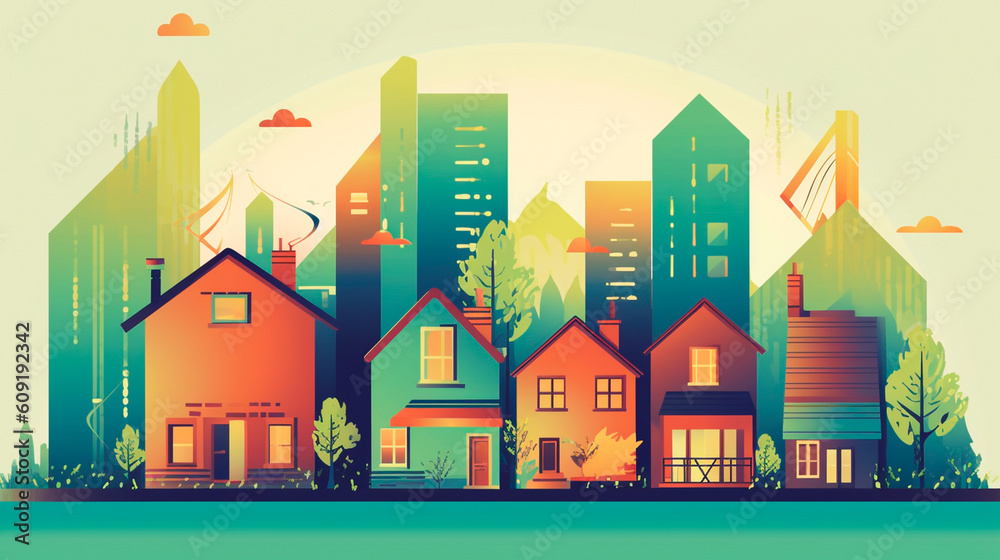 Illustration House investment growth, Real estate, Property value, Cost of living, Vector, isolated background. Generative AI