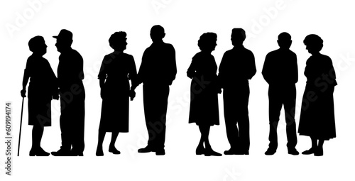 Vector illustration. Silhouettes of men and women of advanced age. Pensioners. Set of people.