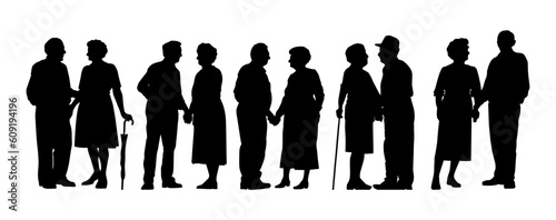 Vector illustration. Silhouettes of men and women of advanced age. Pensioners. Set of people.