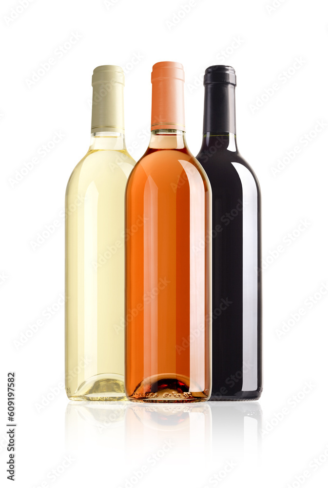 three bottles of wine with paths on white background three bottles of wine with paths on white background