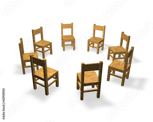 8 chairs are located in the circle