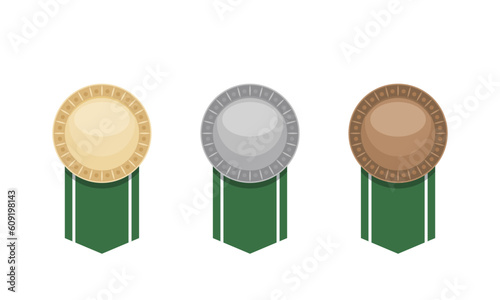 3 medale - złoto, srebro i brąz. Odznaczenia dla zwycięzców. Trofea dla mistrzów. Wektorowa ilustracja.