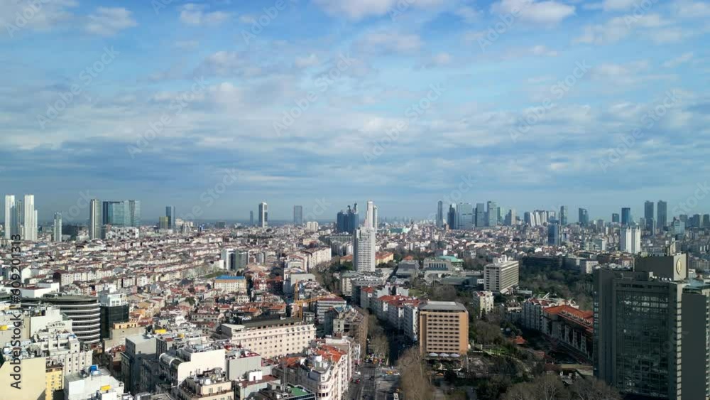 Drone reveal shot of Istanbul downtown at the Taksim square Drone reveal shot of Istanbul downtown at the Taksim square