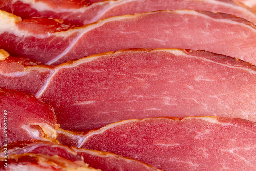 pink dry pork ham, close up