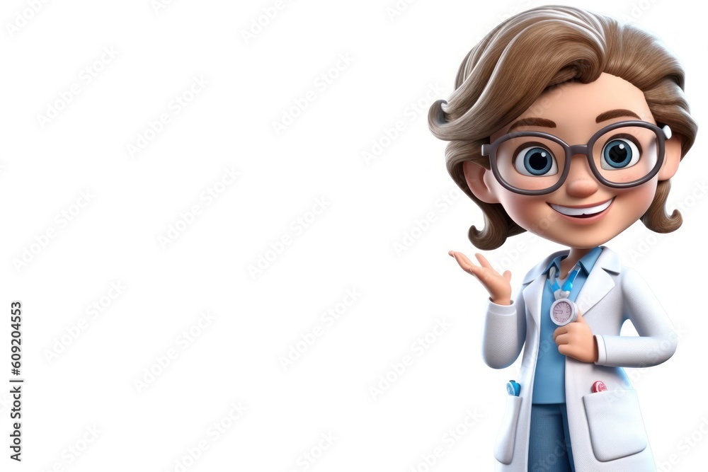 Caucasian Anime Female Doctor White Background Isolated Very Attractive With Copy Space Generative AI Caucasian Anime Female Doctor White Background Isolated Very Attractive With Copy Space Generative AI