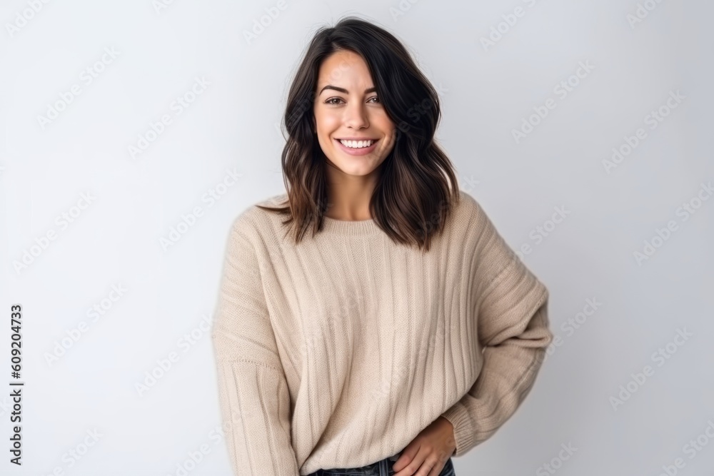Portrait of a smiling young woman standing isolated on a white background Portrait of a smiling young woman standing isolated on a white background