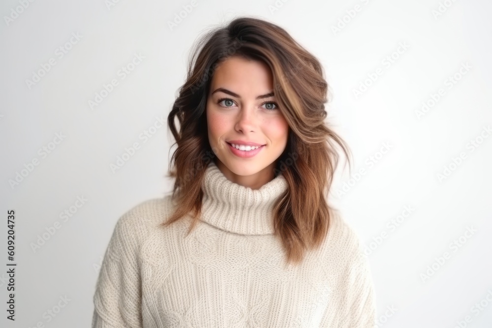 Portrait of beautiful young woman in sweater on a white background. Portrait of beautiful young woman in sweater on a white background.