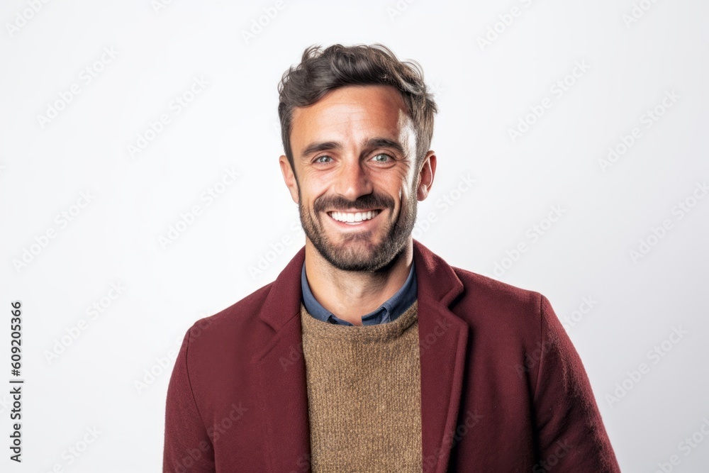 Obraz premium Portrait of a handsome man smiling at the camera over white background