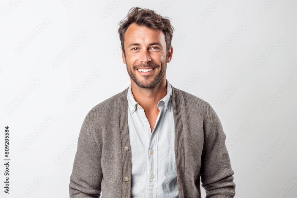 Portrait of a handsome man smiling at camera isolated on a white background Portrait of a handsome man smiling at camera isolated on a white background