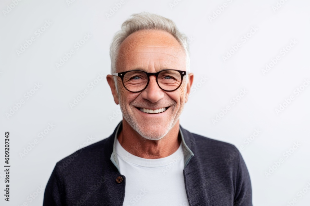 Portrait of smiling senior man in eyeglasses on white background Portrait of smiling senior man in eyeglasses on white background