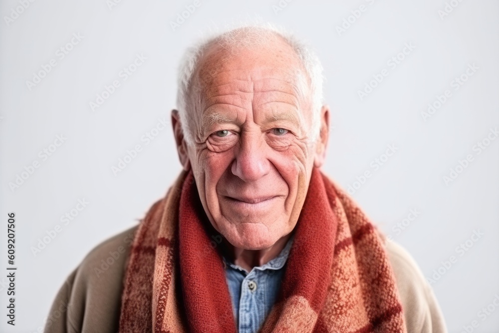 Portrait of an elderly man with a scarf on a white background Portrait of an elderly man with a scarf on a white background