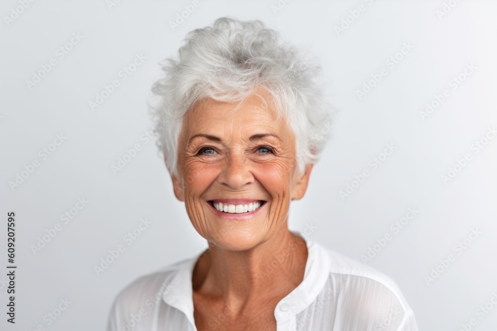 Portrait of a happy senior woman smiling at the camera against white background Portrait of a happy senior woman smiling at the camera against white background